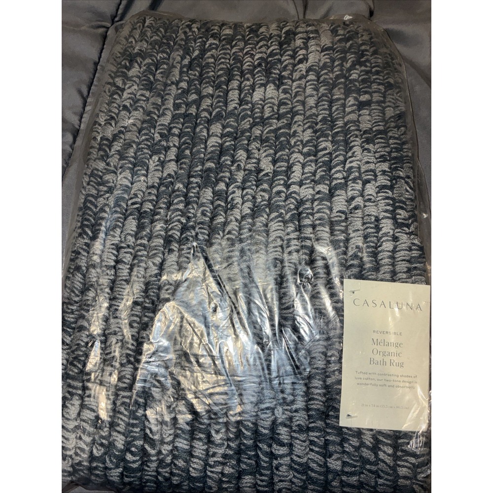 Casaluna Mélange Organic Bath Rug 100% Organic Cotton Blue Gray 21x34 New Home